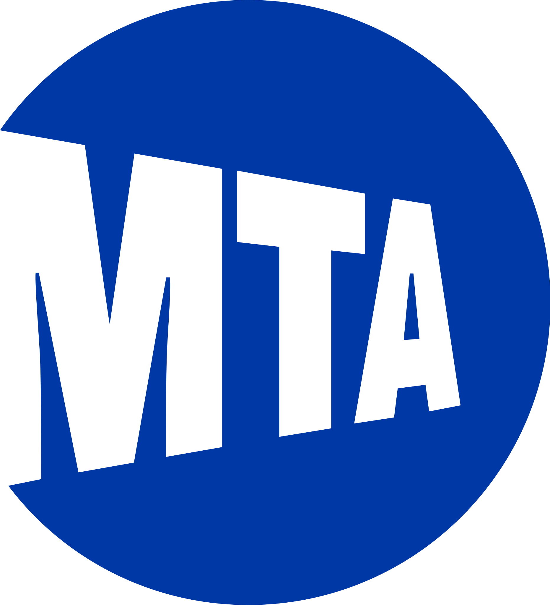 Logo of the MTA, white MTA text on blue circle